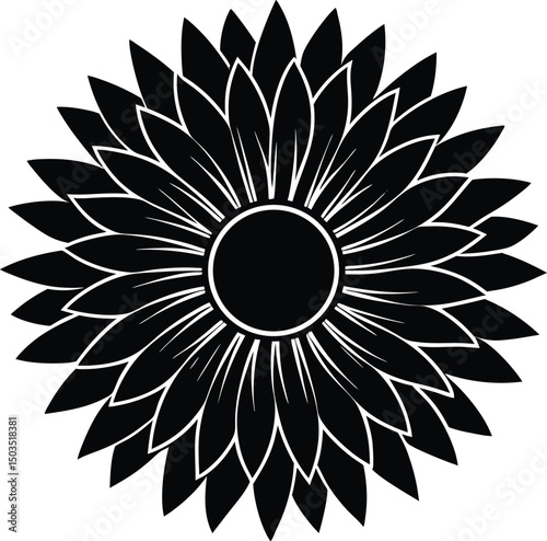 Silhouette of Sunflower With Round Center and Petals