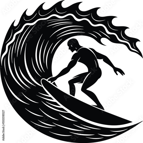 Silhouette of Surfer Riding a Wave