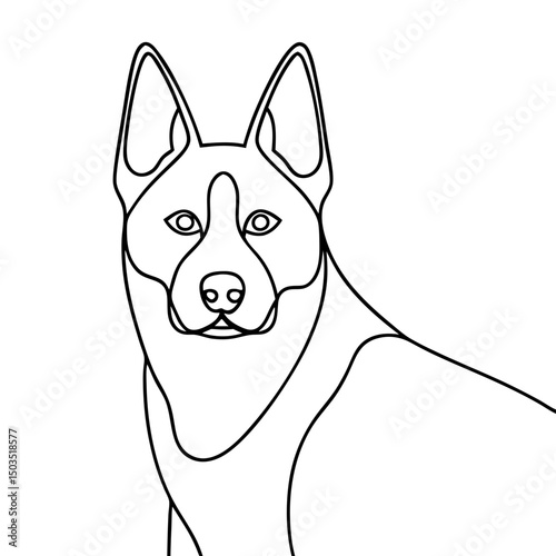 German Shepherd portrait, line art style, black and white, for pet websites