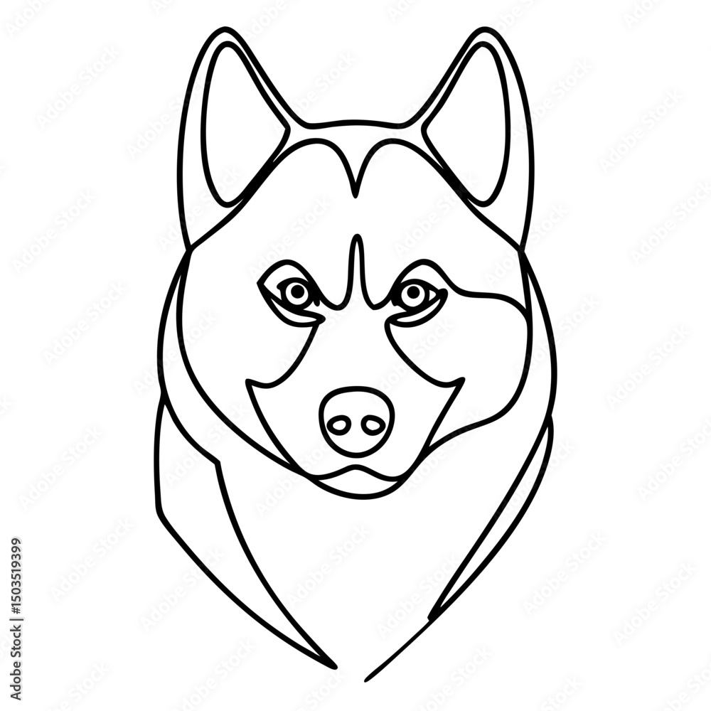 Obraz premium Siberian Husky Canis lupus familiaris head portrait line art drawing. Husky dog breed graphic illustration perfect for pet lovers.