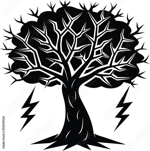 Silhouette of Tree Struck by Lightning