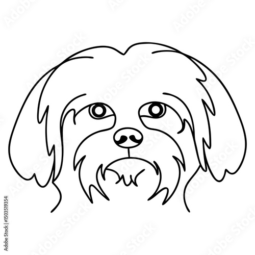 Adorable Shih Tzu dog portrait. Fluffy Shih Tzu head, pet line art drawing. Simple Shih Tzu illustration for pet lovers, greeting cards, and pet adoption websites.