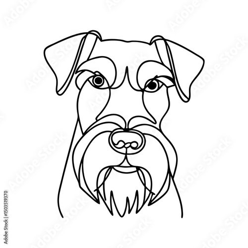 Miniature Schnauzer dog portrait line art. Stylish minimal pet illustration. Single line drawing of cute canine.  Perfect miniature schnauzer image for pet lovers and pet shops.