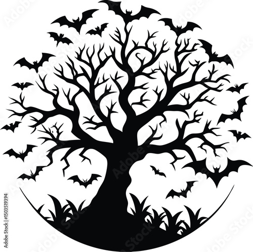 Silhouette of Tree Surrounded by Flying Bats