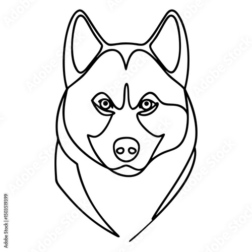 Siberian Husky Canis lupus familiaris head portrait line art drawing.  Husky dog breed graphic illustration perfect for pet lovers.
