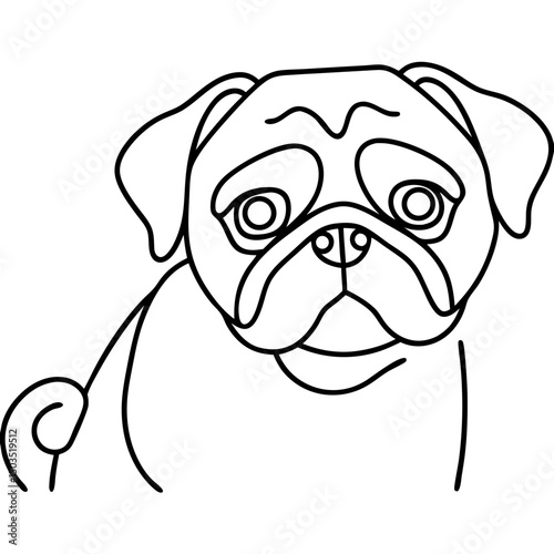 Adorable pug dog portrait.  Charming pug illustration perfect for pet lovers. This cute pug drawing is ideal for pet adoption campaigns or greeting cards.