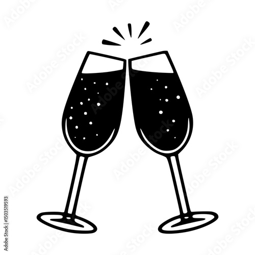 Cheers! Black & White Champagne Glasses Icon