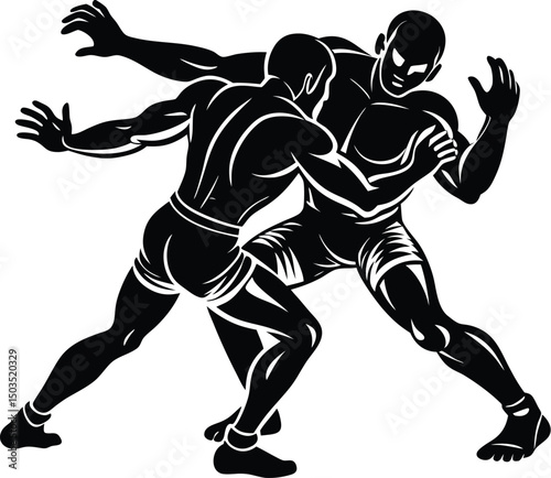 Silhouette of Two Wrestlers in Action