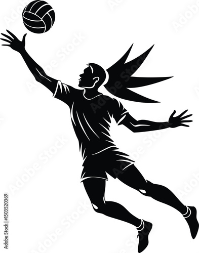 Silhouette of Volleyball Player Spiking Ball