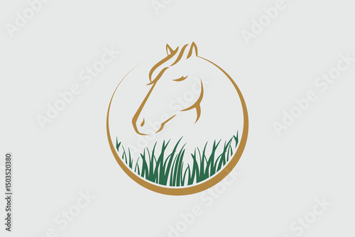 Horse Head and Grass Leaf Creative Logo Design