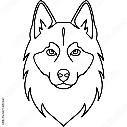 Siberian husky portrait. Elegant line art of siberian husky dog head. Simple graphic design for pet lover print, logo, or sticker. This siberian husky illustration is perfect for pet-related projects.
