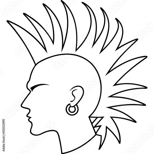Person with mohawk hairstyle, line art illustration