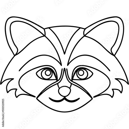 Raccoon face, line art illustration, black and white, for kids crafts