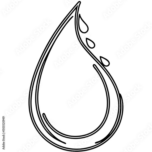 Single raindrop illustration, line art style, monochrome, for design projects