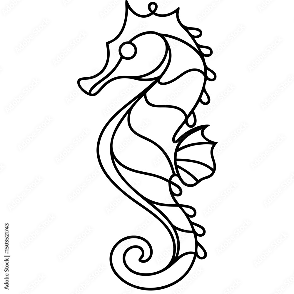 Obraz premium Seahorse illustration, black and white, marine life design for websites