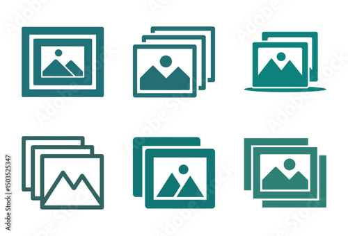 Collection of teal image icons stacked and single