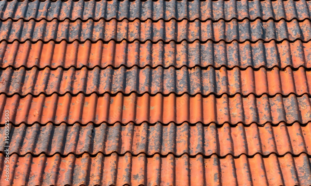 Fototapeta premium Old zinc vintage fence wall texture for background, pattern of rusty on metal panel. Tin roof texture of an old rusty house full frame background. Tin roof wall countryside.