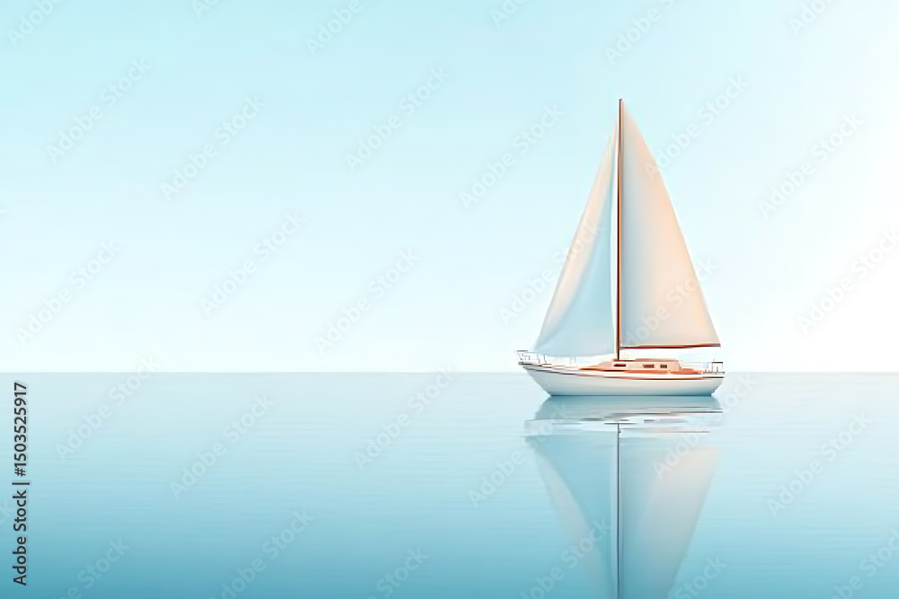 Obraz premium Sailboat on calm ocean with sunrise.