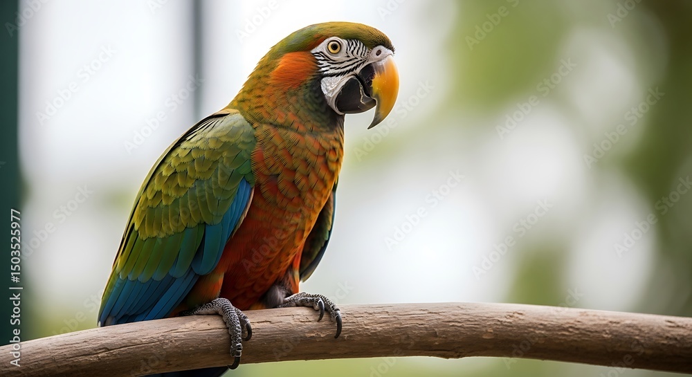 Obraz premium Captivating Chestnut Fronted Macaw Portrait A Study in Avian Beauty Feathered Friend Perched on Branch Tropical Wildlife Photography Conservation Awareness Birdwatching Adventure