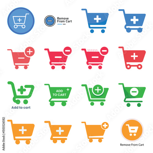 Shopping cart icons add remove plus minus buttons e commerce