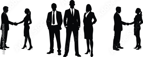 Silhouette of Business People in Formal Attire – Professional Man and Woman Standing Confidently - combo pack