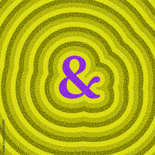 Purple ampersand icon on a layered yellow ripple background. Vector illustration for connection, union, or typography.