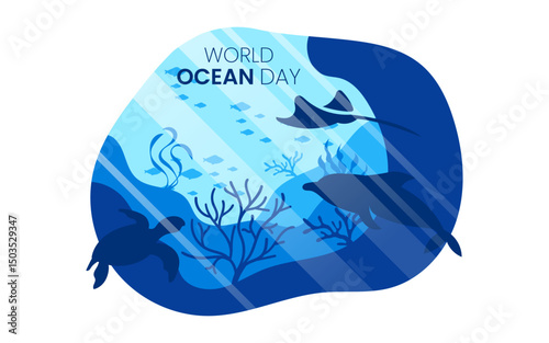 World oceans' day background, celebrated every year on June 8th. Poster Design ocean's day. Save ocean. Ocean life vector