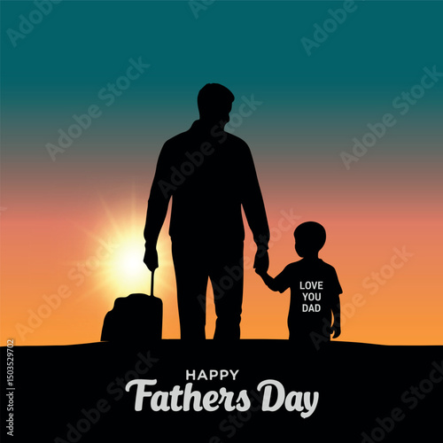 Father and Son Silhouette at Sunset – Happy Father’s Day Love and Bond Illustration