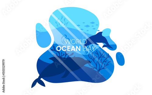 World oceans' day background, celebrated every year on June 8th. Poster Design ocean's day. Save ocean. Ocean life vector