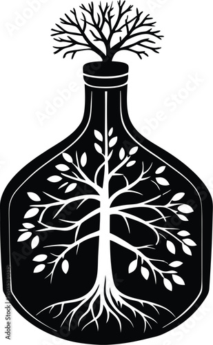 Tree Growing Inside A Bottle Silhouette