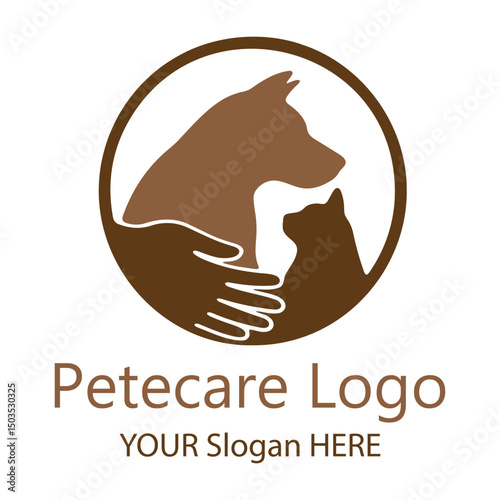 Caring pet services logo design with dogs and cats