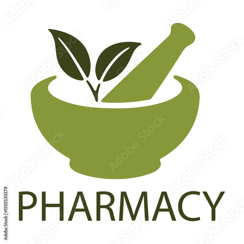 Herbal pharmacy logo design with mortar and pestle