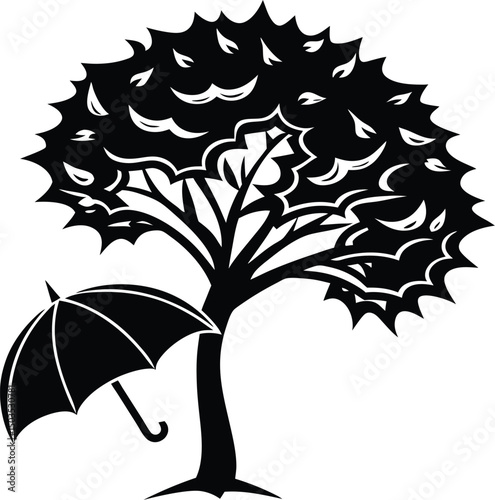 Tree Shaped Like An Umbrella In Heavy Wind