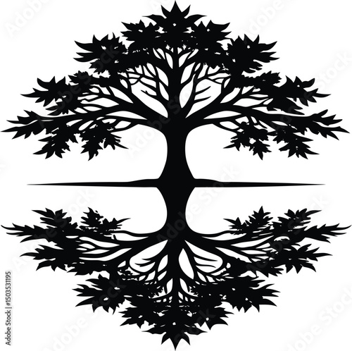 Tree Silhouette Mirrored Over Water Reflection