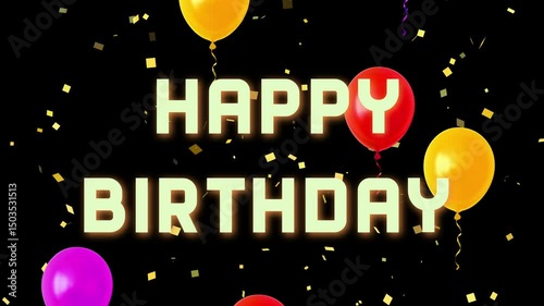 Happy Birthday Celebration Animation Video with Balloons and Party Invitation Theme Seamlessly Looping for Presentations, Company Events, and Greeting Cards on a Dark Festive Background in 4K Quality