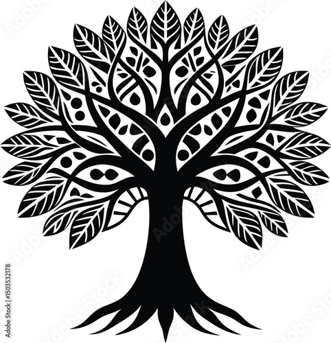 Tree Silhouette With Tribal Patterns Integrated