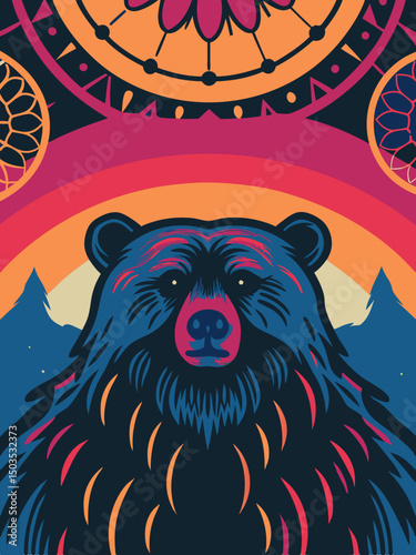 Majestic Bear with Dreamcatcher Illustration