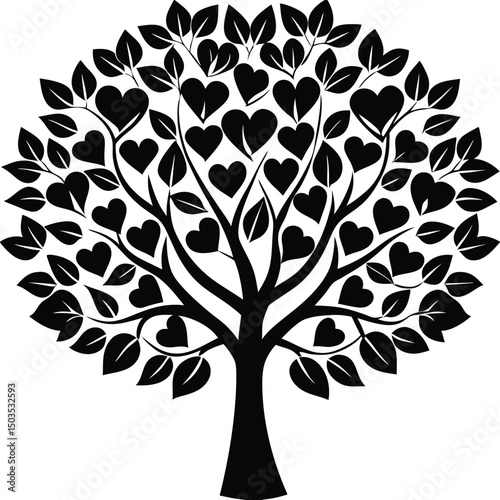 Tree With Heart Shaped Leaf Silhouette Pattern