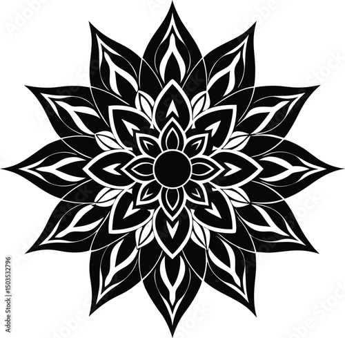 Tribal Flower Motif In Silhouette Style