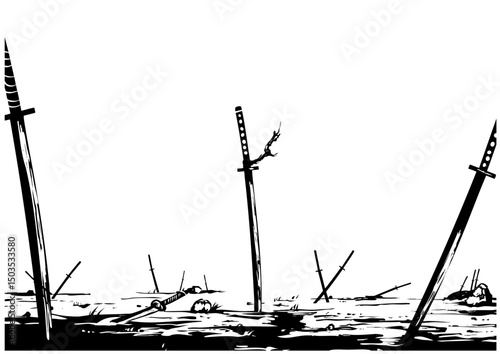 Samurai Battlefield - Traditional Japanese Ink Wash Art