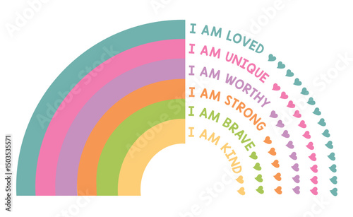 Pastel Rainbow Affirmation Poster, Kid Motivational Print, I Am Kind, Brave, Loved, Nursery Wall Art, Inspirational Decor 