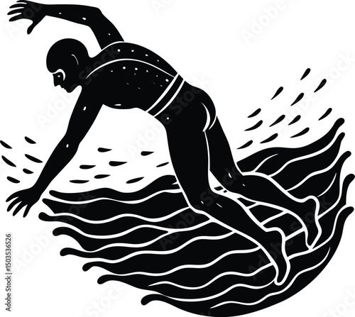 Silhouette of diver entering water splash free