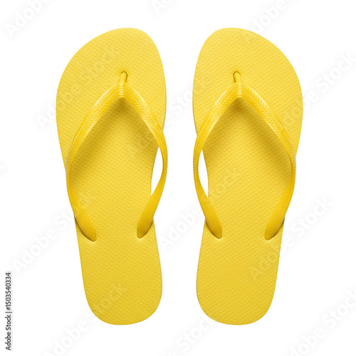 Bright Yellow Flip Flops Isolated on White Background