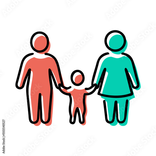 Family icon, parents and child, colorful design, for websites