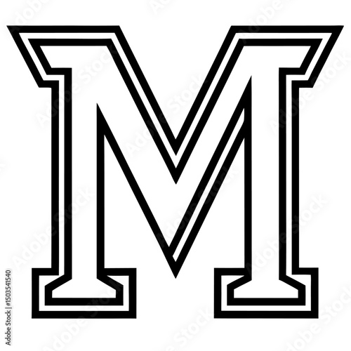 Letter M line art icon on white background.