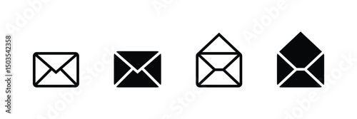 Vector Email Icons Set – Open & Closed Envelope Symbols in Line and Solid Style