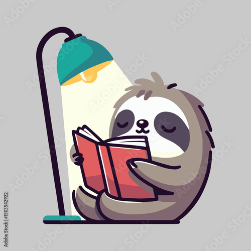 Sloth Reading a Book. Flat minimal art