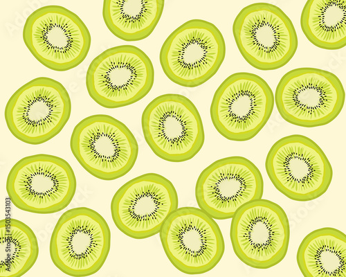 Seamless green kiwi with white flower vector illustration for wallpaper background. Hand draw for printable or wrapping