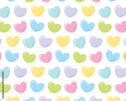 Seamless pattern with colorful hearts. Cute romantic hearts on white background. Vector illustration