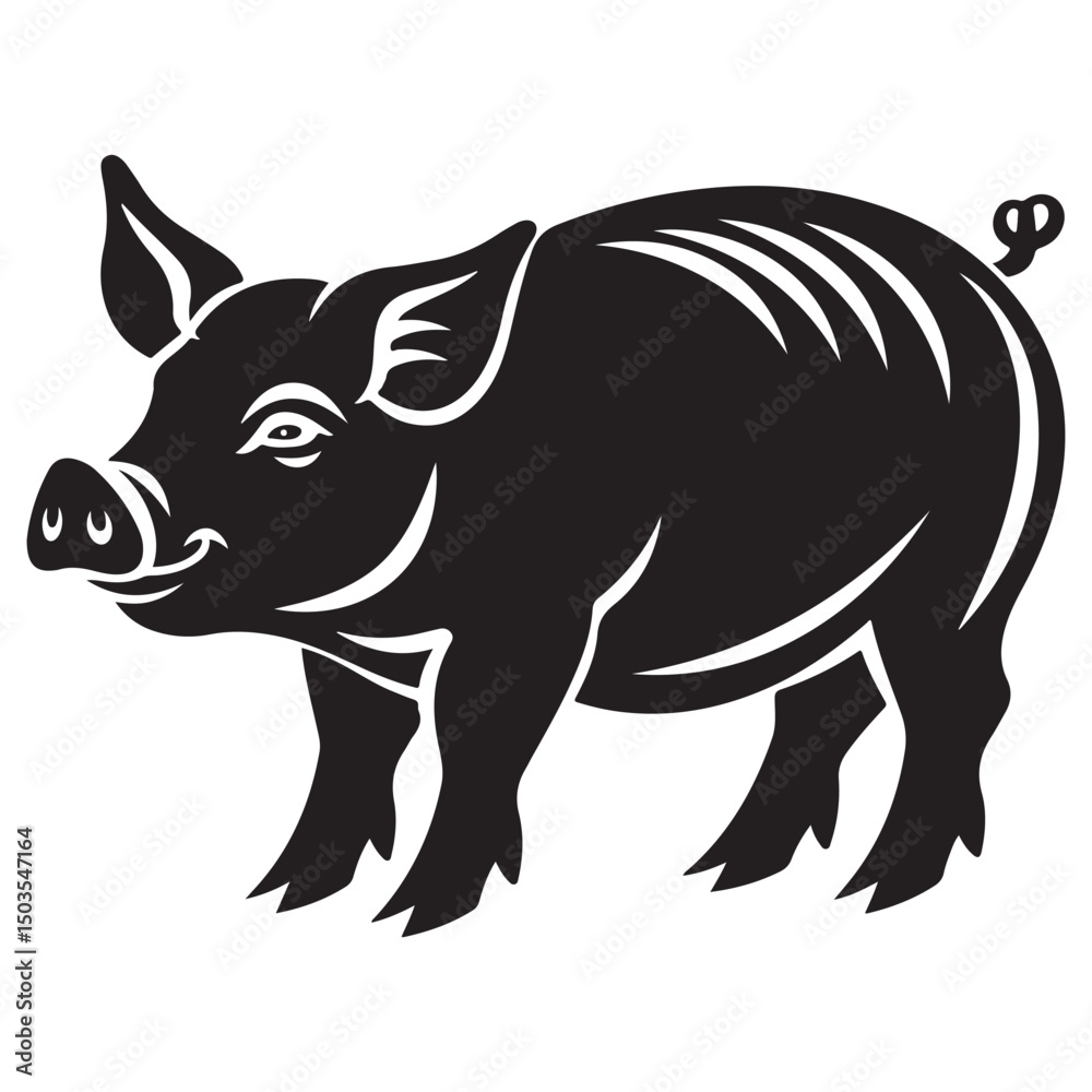 Fototapeta premium Standing Pig Black silhouette illustration isolated on white background